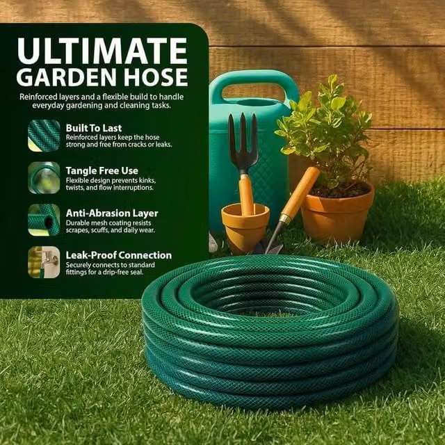 Flavora Heavy Duty Reinforced Braided PVC Watering Hosepipe Reel, Green, 50m