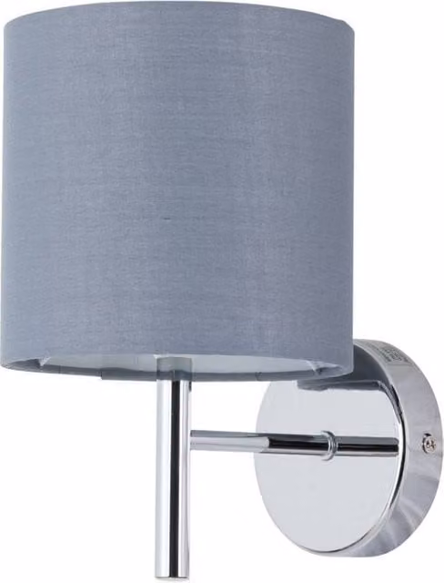 First Choice Lighting Brea Chrome Wall Light with Grey Fabric Shade – 1