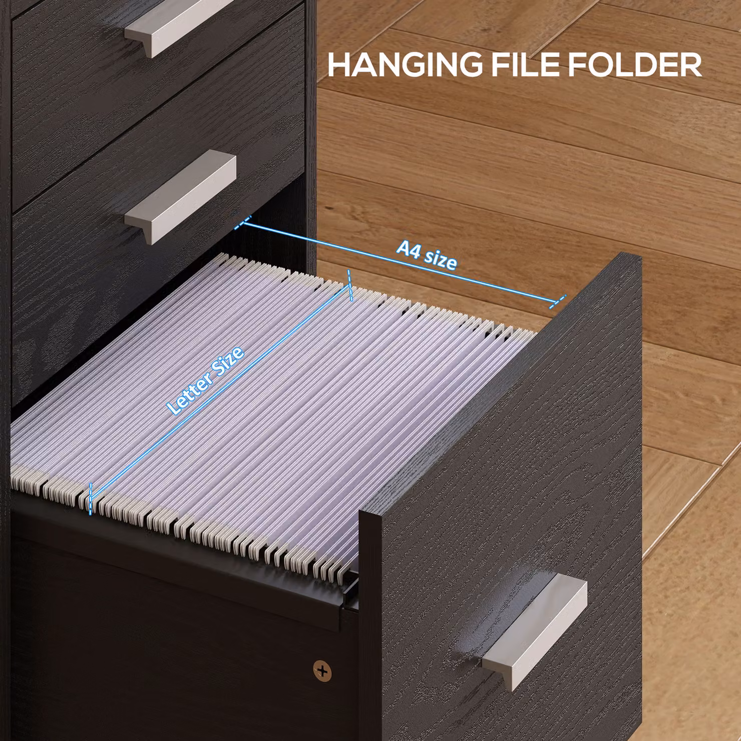 HOMCOM 3 Drawer Rolling Filing Cabinet with Edged Top for Letter and A4 Size Folders, Black – 5