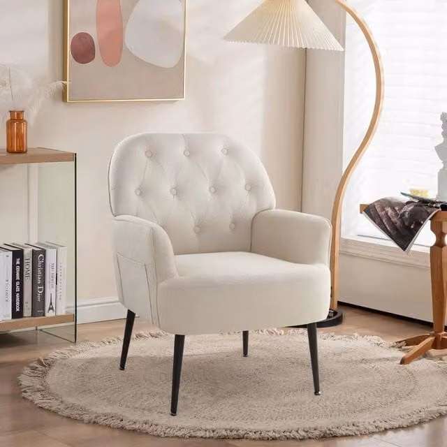 KORVIXA Beige Mid Century Tub Armchair with Metal Frame, Width: 100 cm