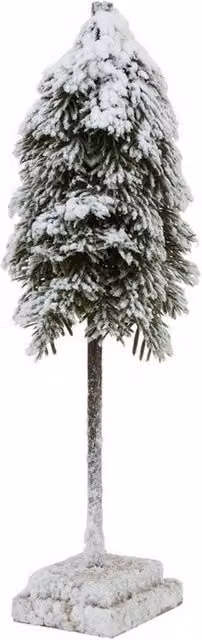 Lemon Pavilion Medium Snowy Cedar Tree on Wood Block, Brown, Height: 40 cm