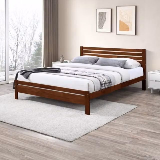 FurnitureboxUK Declan Solid Wood Scandinavian Bed Frame in Walnut Brown, 180 x 200 cm