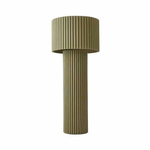ValueLights Lenny Green Ribbed Fabric Drum Midi Floor Lamp with LED Bulb – 1
