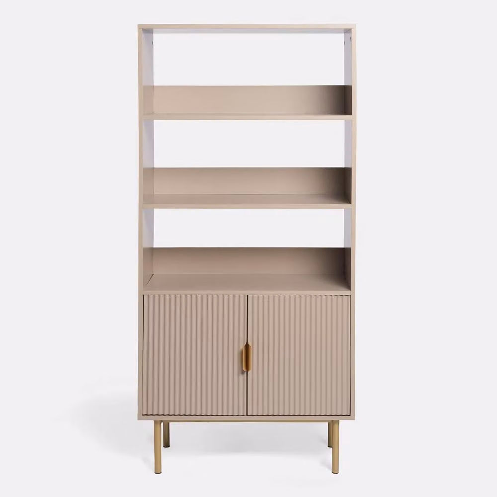 OHS Modern Ribbed Display Unit with Drawers and Shelving in Sand Beige – 2