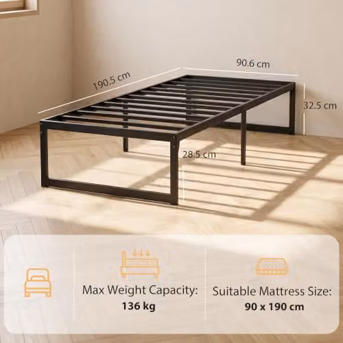 HOMCOM Single Bed Frame with Underbed Storage, Black, W/D/H: 90 x 190 x 32.5 cm – 2