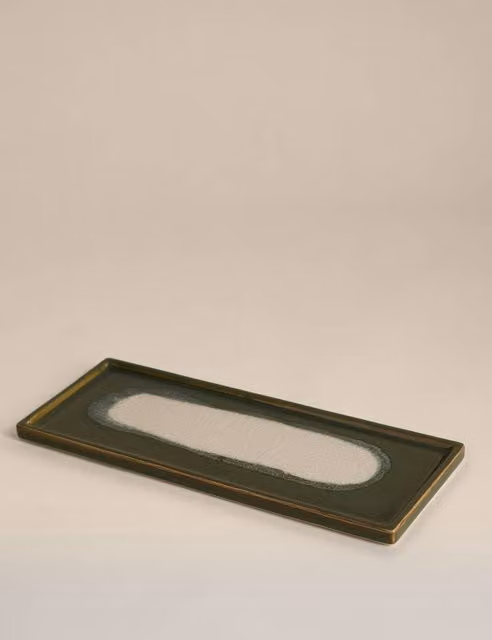 M&S Green Glazed Ceramic Rectangular Trinket Tray