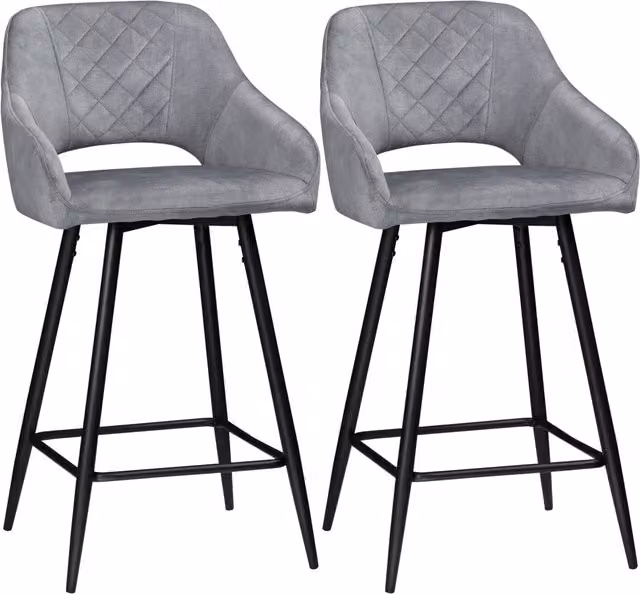 HOMCOM Set of 2 Grey Velvet Fabric Counter Height Bar Stools with Metal Legs – 2