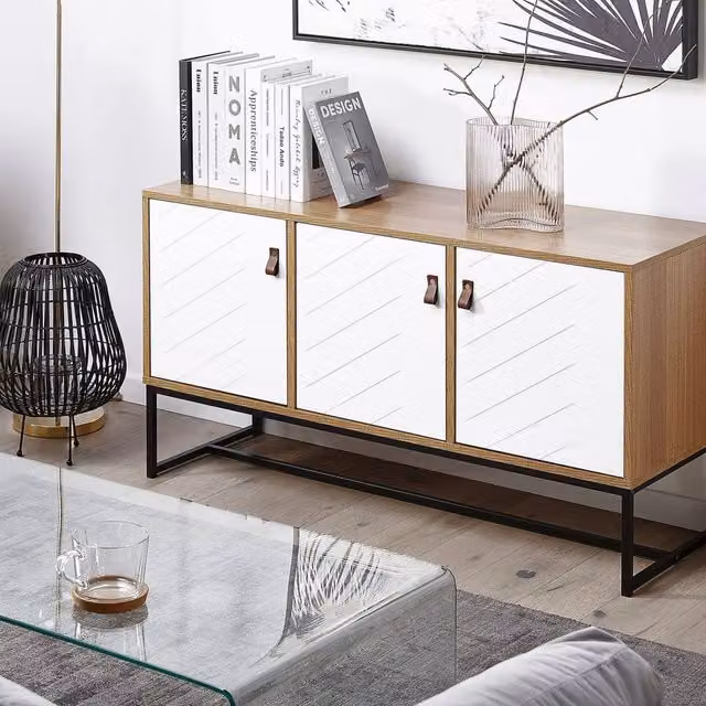 Wyld and Coco Modern Geometric Sideboard in White and Black, H 62 cm x W 112 cm – 1