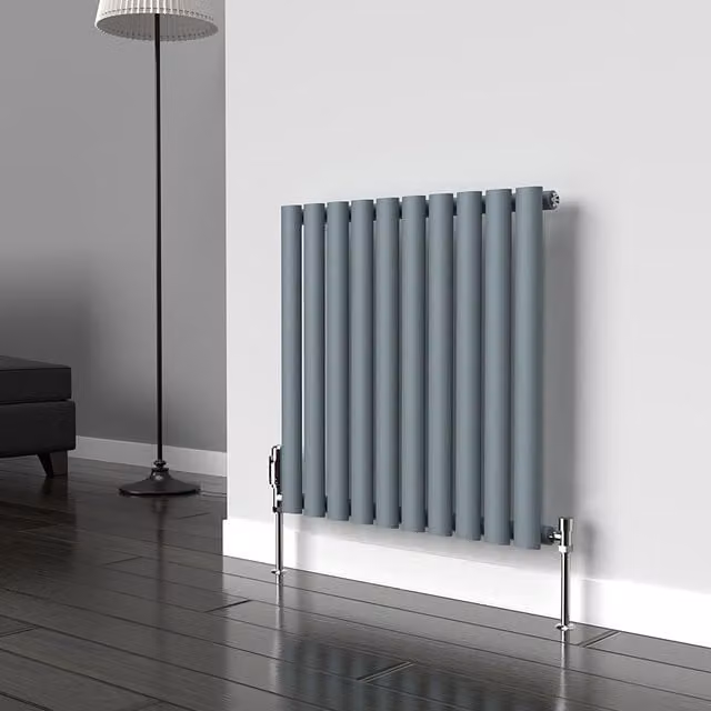 Lux Heat Oval Horizontal Single Wall Mounted Radiator, Pebble Grey, W: 60 cm, H: 54 cm
