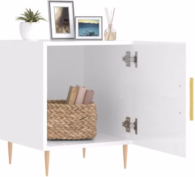 Berkfield Home Modern High Gloss White Bedside Cabinets, 2 Pack, W/D/H: 40 x 40 x 50 cm