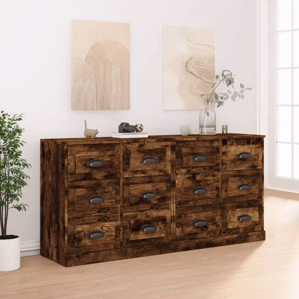 Berkfield Home Set of 2 Smoked Oak Sideboards in Brown – 2