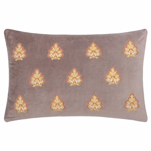 Paoletti Rennes Floral Embroidered Rectangular Cushion in Beige and Brown, W/D/H: 40 x 40 x 40 cm