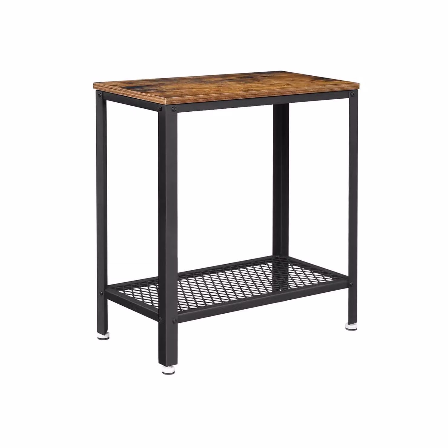 Rafaelo Mobilia 2 Tier Industrial Side End Table with Mesh Shelf in Brown and Black – 3
