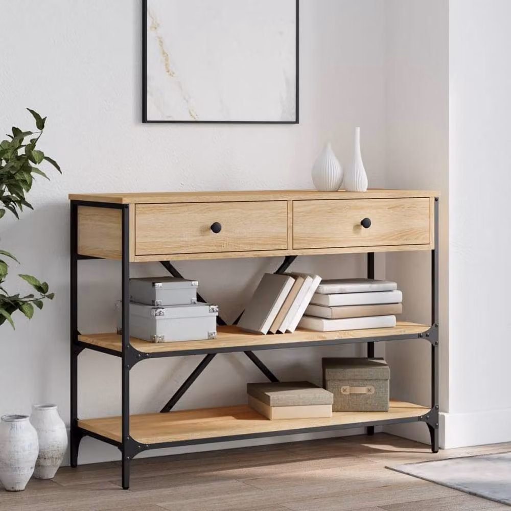 Berkfield Home Console Table with Drawers and Shelves in Sonoma Oak and Light Brown – 2