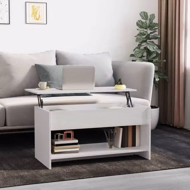 Berkfield Home Modern High Gloss White Coffee Table with Lift Mechanism, W: 102 cm, D: 50 cm, H: 52.5 cm – 1