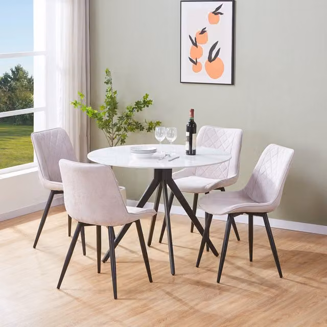 Aspen Gloss White Sintered Stone Round Dining Table and 4 Cord Fabric Chair Set