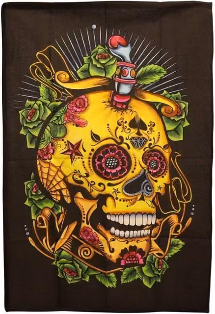 KDMD Colorful Dead of the Dead Skull Floral Wall Hanging, Multicolour Textile Decor, W: 70 cm, H: 110 cm – 1