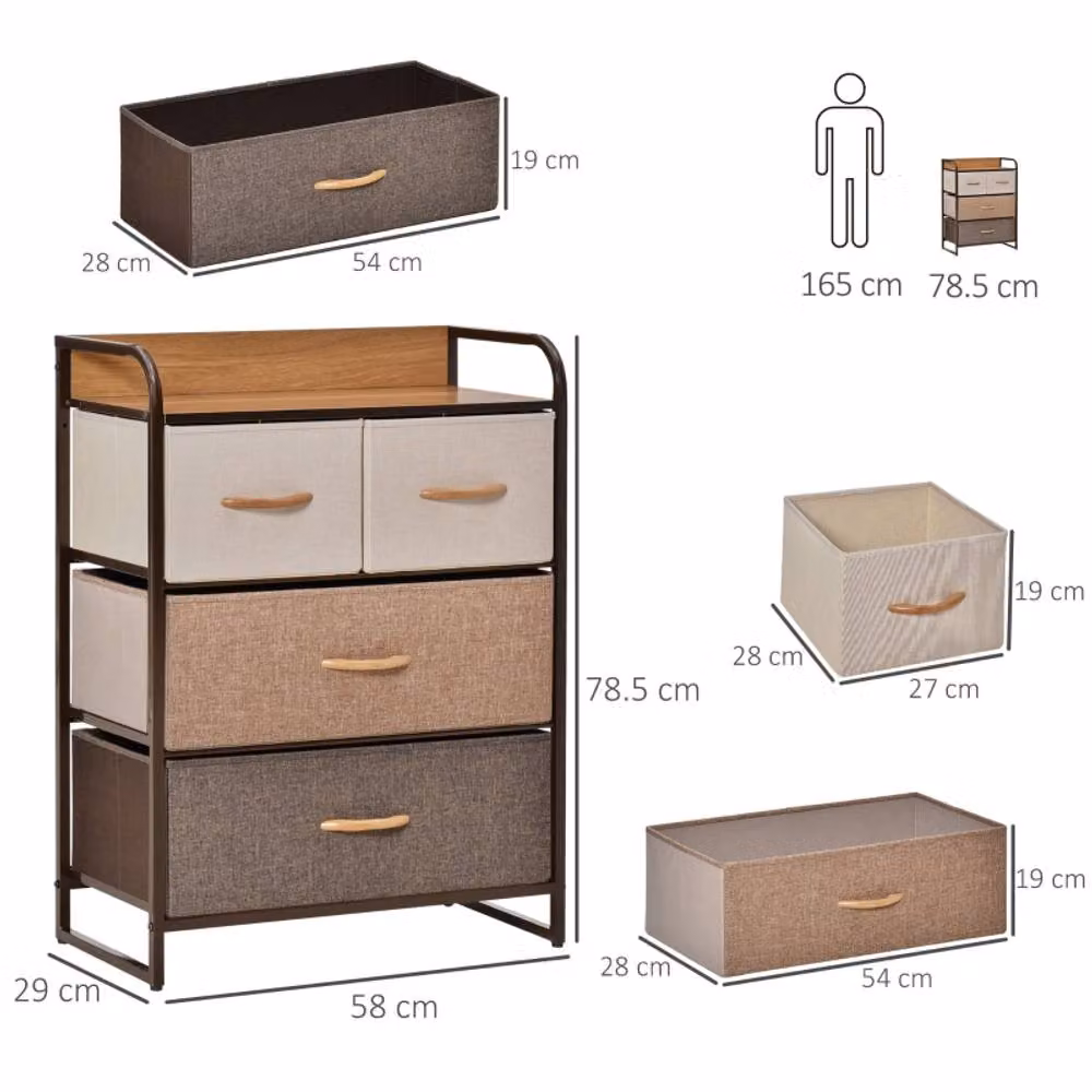 STILVORA 4 Drawer Chest of Drawers with Metal Frame and Natural Wood-Effect Top – 2