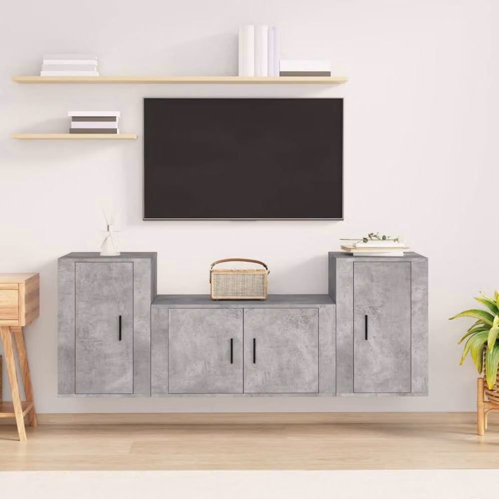 Berkfield Home Classic 3 Piece TV Cabinet Set in Concrete Grey Engineered Wood – 2