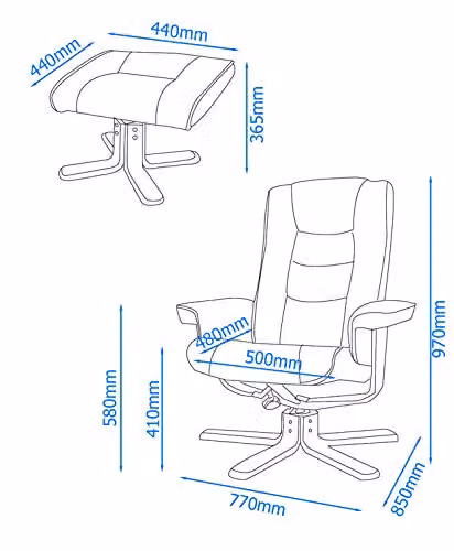 Alphason Drake Black Reclining Chair and Footstool Set in Synthetic Leather – 2
