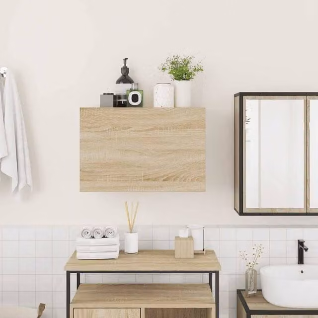 Berkfield Home Decorative Bathroom Wall Cabinet in Sonoma Oak, Beige, W/D/H: 60 x 25 x 40 cm – 1