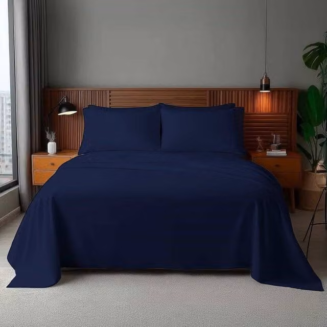 Snug City Microfibre Soft Touch Plain Dyed Flat Sheet in Navy Blue, Size: King (180 x 200 cm) – 1