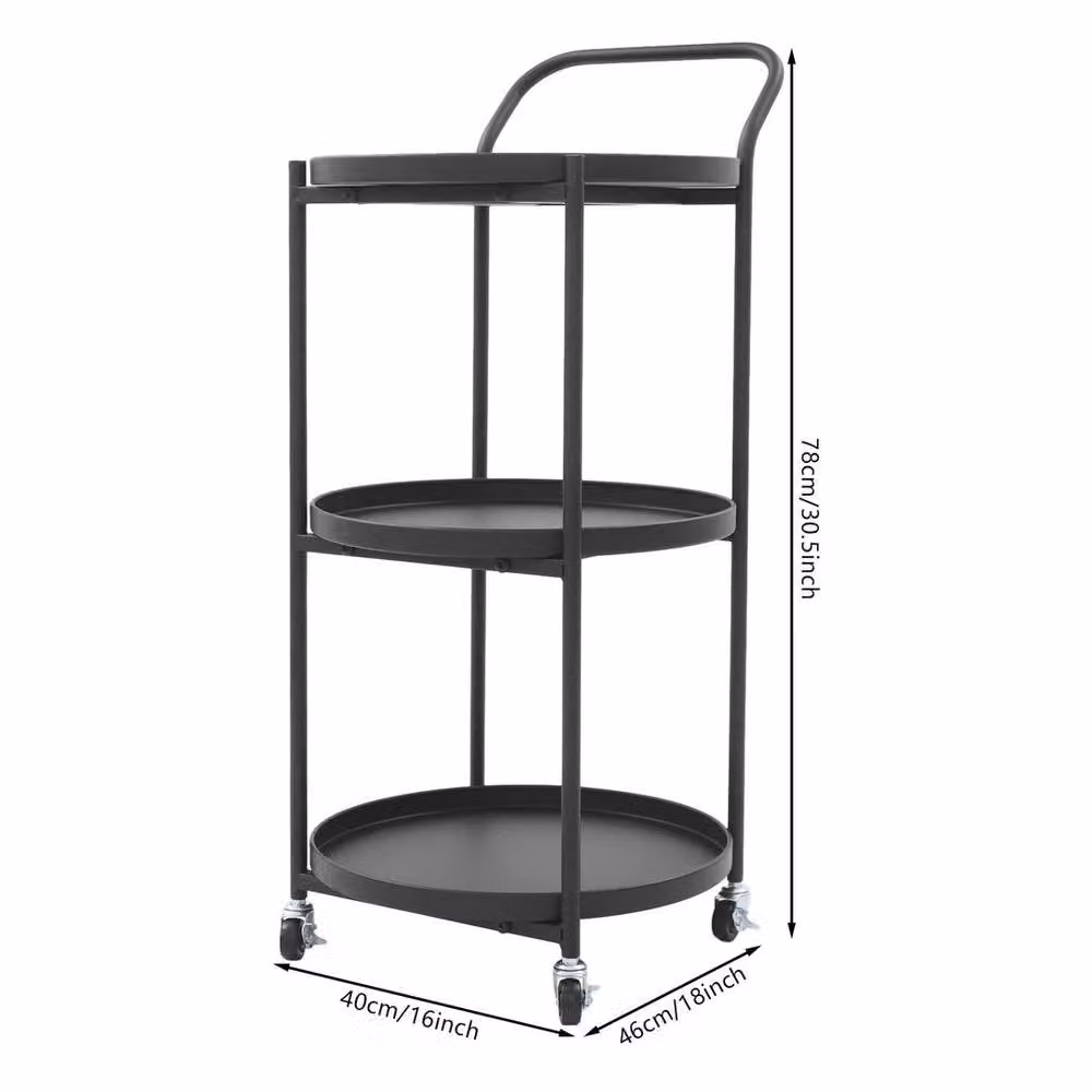 Kelvenix 3-Tier Rolling Bar Cart and Coffee Table, Black, W/D/H: 46 x 40 x 78 cm – 2