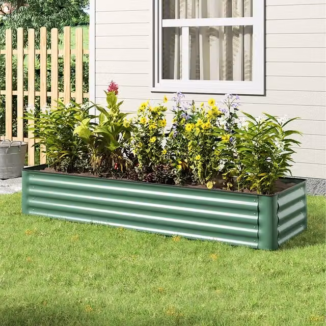 Lifeideas Green Rectangular Metal Raised Bed for Herb, Vegetable or Ornamental Gardens