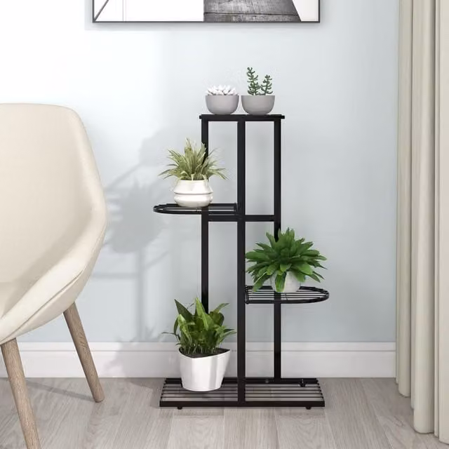 Berkfield Home 4-Floor Modern Metal Flower Stand in Black, W/D/H: 43 x 22 x 76 cm – 1