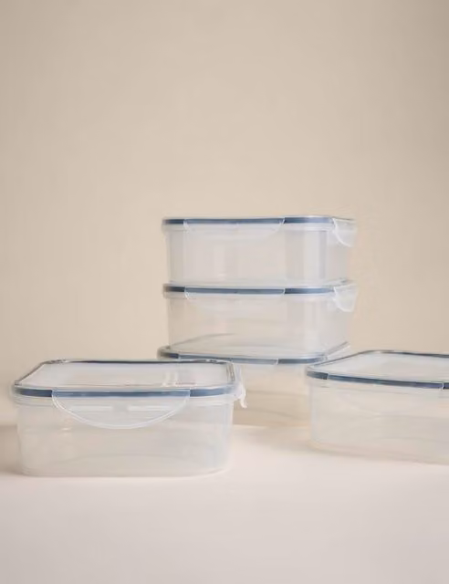 M&S Set of 5 Black and Transparent Plastic Square Clip Top Storage Boxes, 1.2 l each
