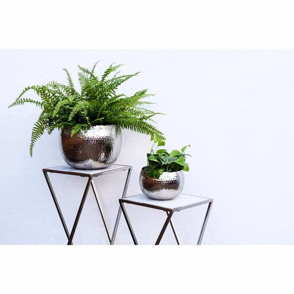 Lemon Pavilion Furniture and Decor Hammered Metal Round Tabletop Bowl Planter in Silver, W19 x D19 x H14 cm – 4