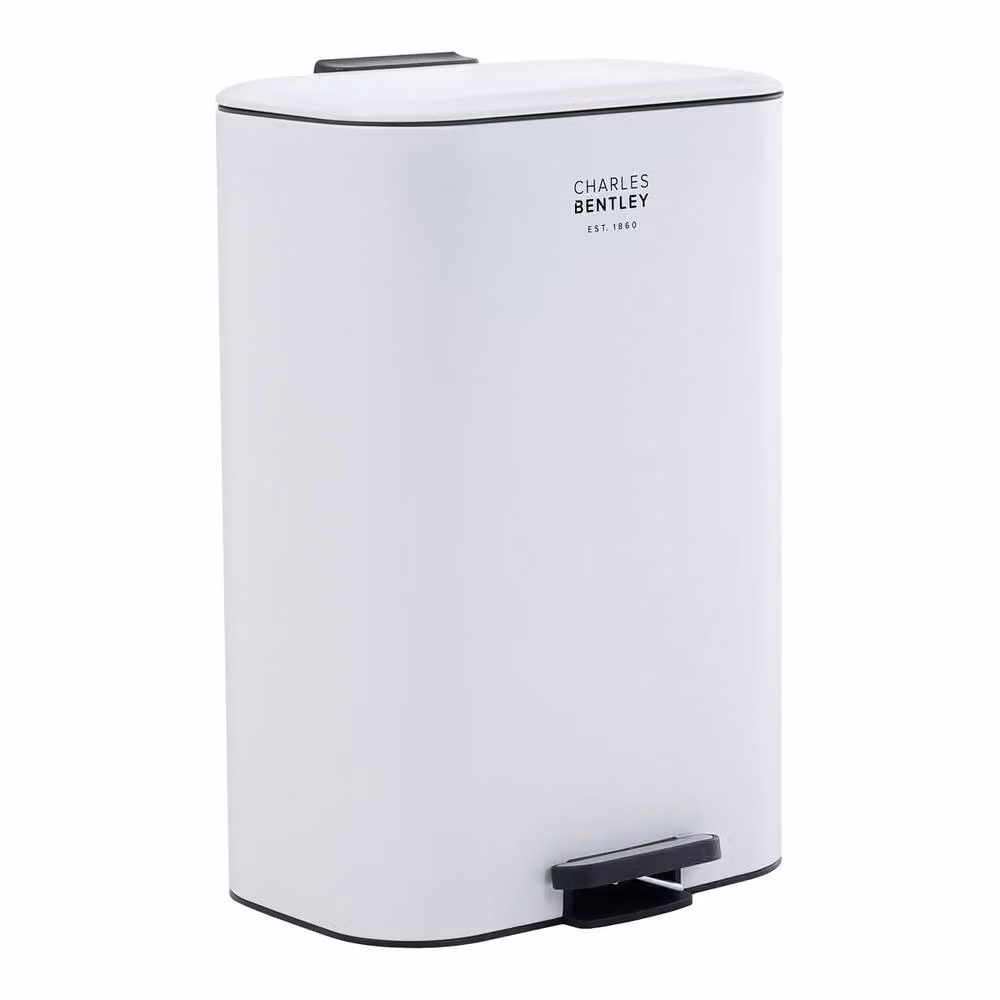 Charles Bentley 30L Slimline Rectangular Kitchen Pedal Bin in Matt White with Soft Close and Fingerprint Proof Metal Finish – 2