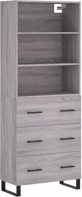 Berkfield Home Grey Sonoma Modern Highboard with Internal Shelves and Doors, W/D/H: 69.5 x 34 x 180 cm