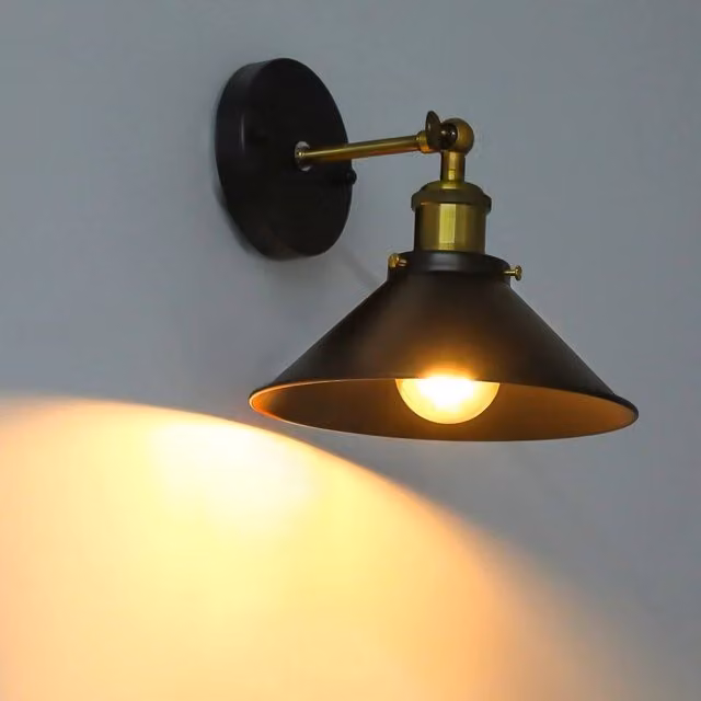 Kelvenix Industrial Metal Wall Light in Black and Copper with Adjustable Cone Design