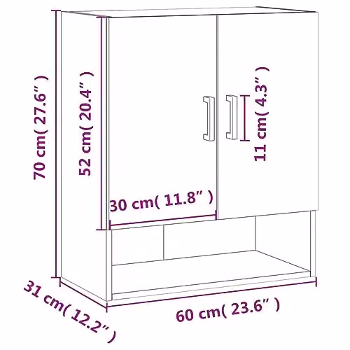 vidaXL Wall Mounted Cabinet in Brown, W/D/H: 60 x 31 x 70 cm – 3