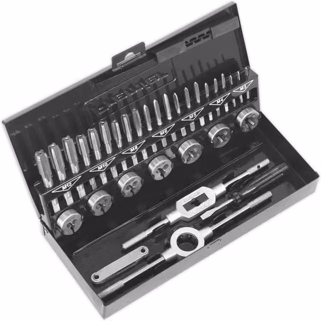 Loops 32pc Premium Metric Tap and Split Die Set, M3 to M12 Steel Threading Tool in Silver and Multicolour – 1