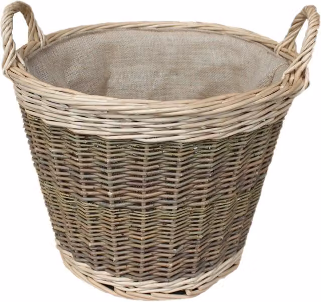 Red Hamper Unpeeled Wicker Log Basket with Hessian Lining in Brown, Diameter: 33 cm – 1