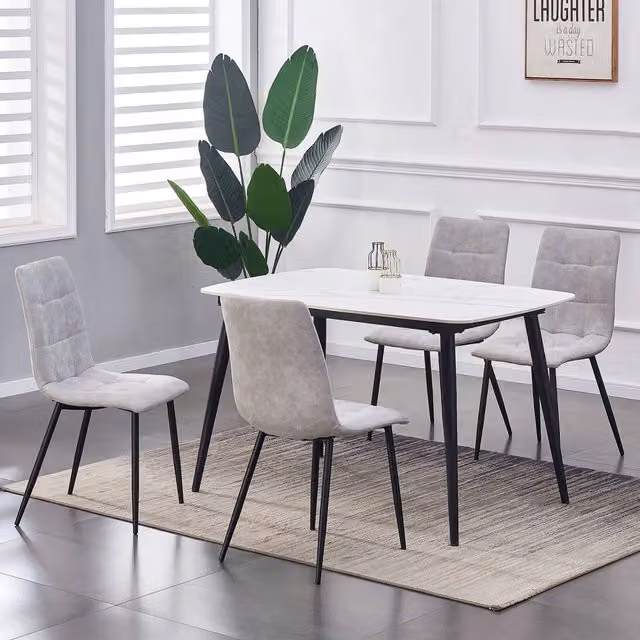MCC Direct Henri Set of 4 Faux Suede Leather Dining Chairs in Light Grey – 1