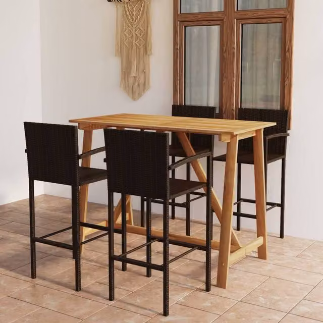 Berkfield Home 5 Piece Brown Acacia Wood and Metal Modern Garden Bar Set