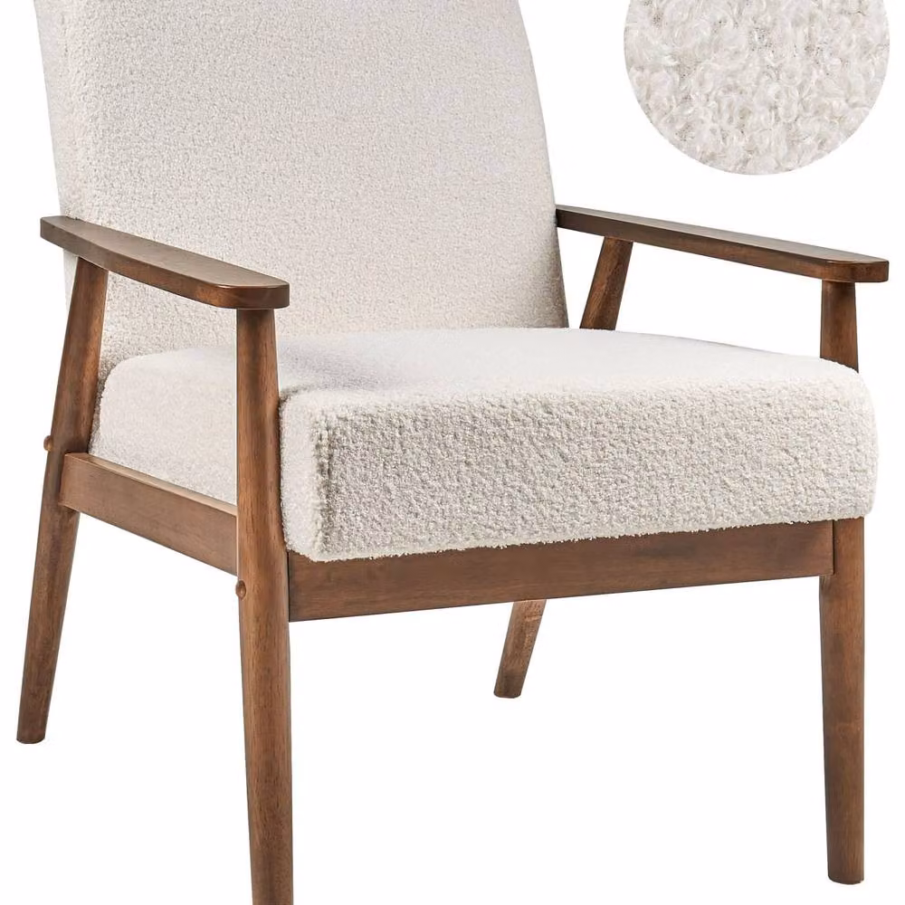 Wyld and Coco Mid-Century Armchair in White Boucle with Dark Rubberwood Frame – 2
