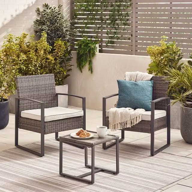 FurnitureboxUK Algarve 2 Seater Rattan and Metal Bistro Set in Grey – 1