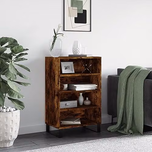 vidaXL Highboard in Smoked Oak, Brown Engineered Wood and Metal, W/D/H: 57 x 35 x 90 cm – 2