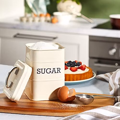 KitchenCraft Living Nostalgia Metal Sugar Canister in Beige/White, H: 11 cm, W: 11 cm, D: 11 cm – 4