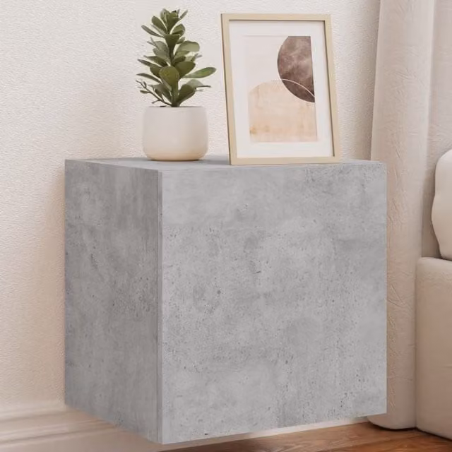 Berkfield Home Set of 2 Modern Wall Mounted TV Cabinets with Integrated LED Lighting in Concrete Grey, W/D/H: 40.5 x 35 x 40.5 cm