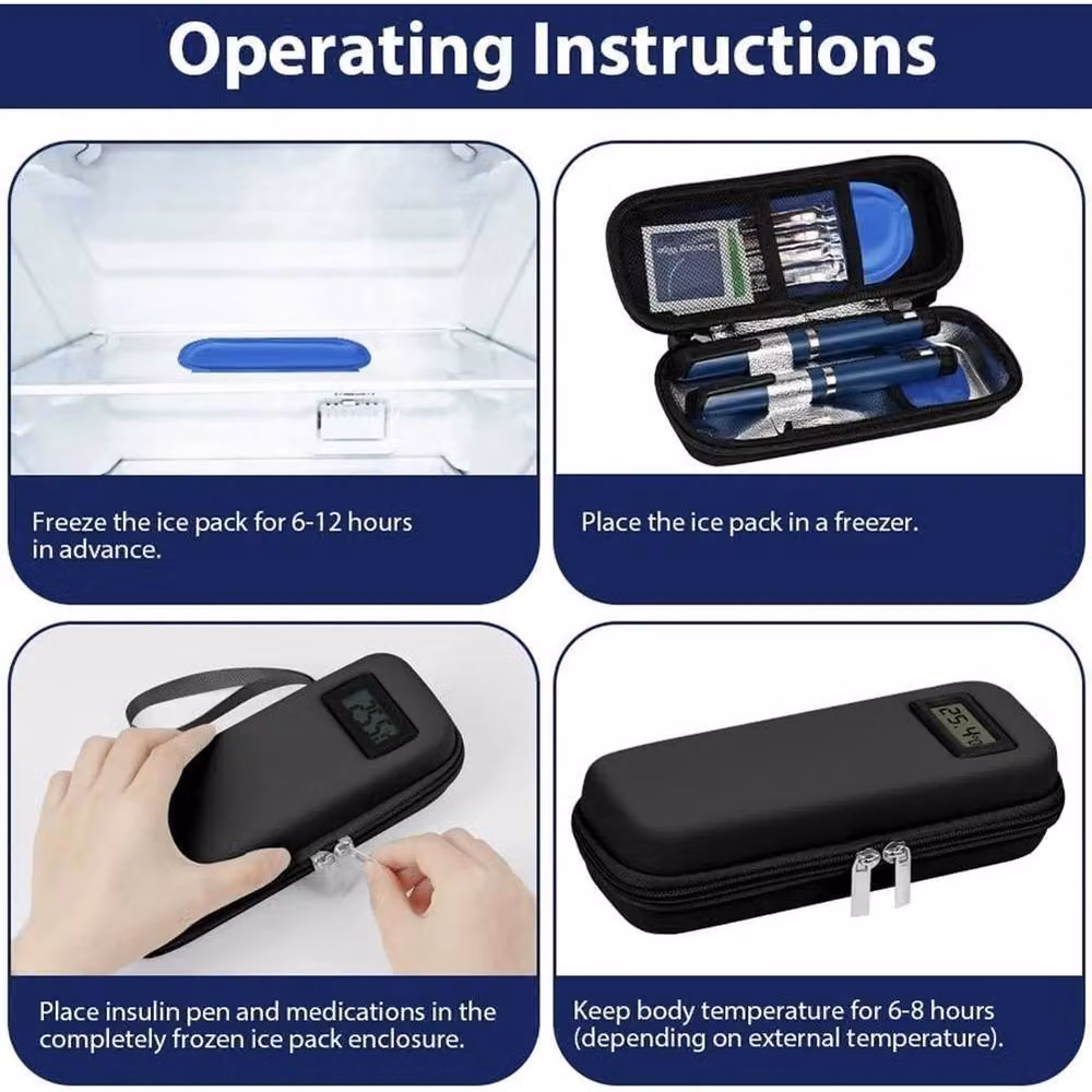 NESTLUNE Portable Insulin Cool Bag with Digital Temperature Display and Travel Pen Case in Black – 3