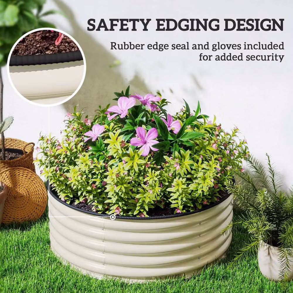 STILVORA Raised Garden Bed Beige Galvanised Steel Planter W/D/H: 120 x 43 x 43 cm – 5