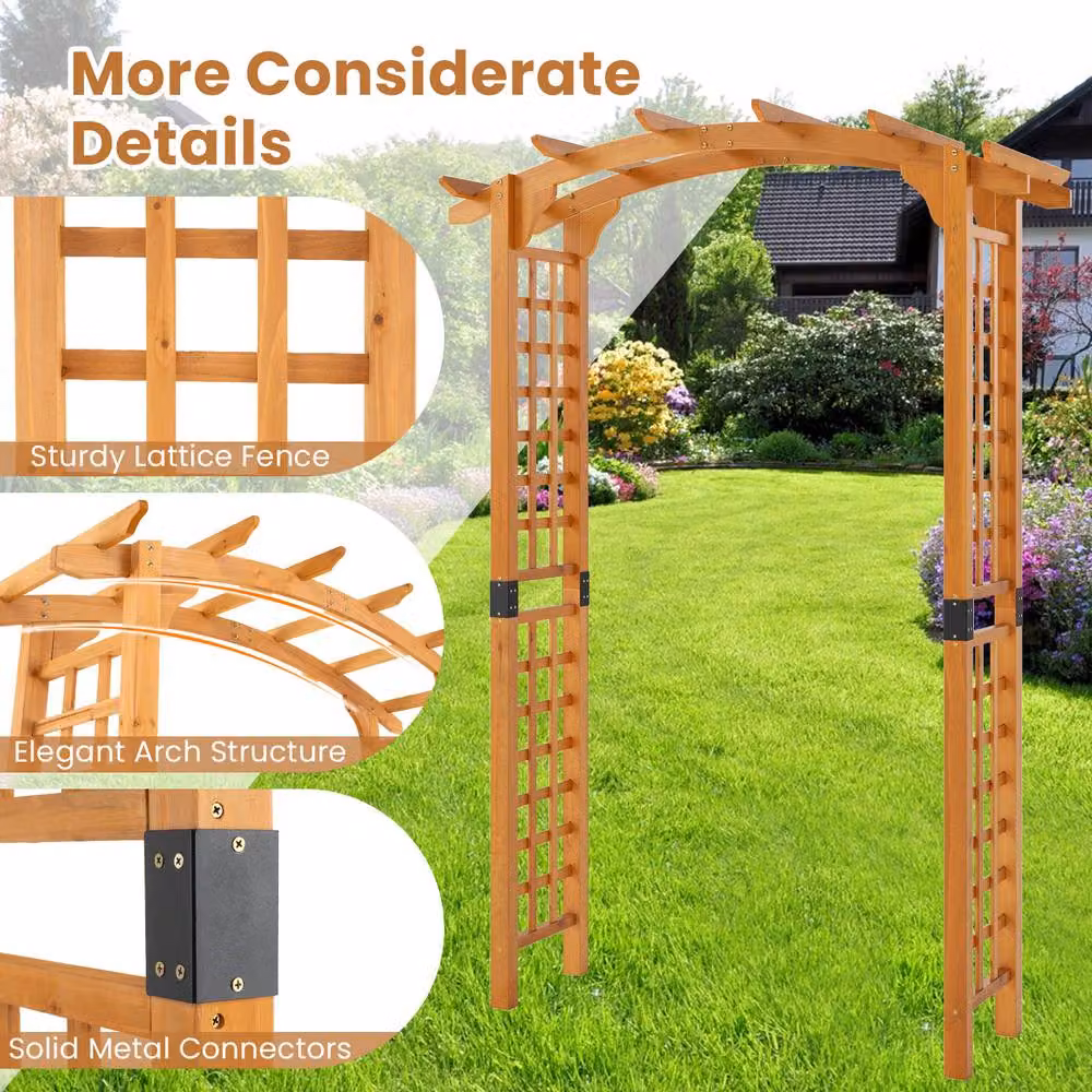 Costway Wooden Garden Arbor Trellis in Natural Brown, H 229 x W 60 x D 60 cm – 9