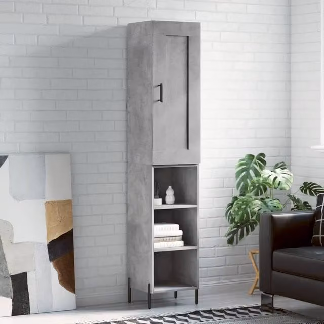 Berkfield Home Highboard in Concrete Grey, W/D/H: 34.0 x 34.5 x 180 cm