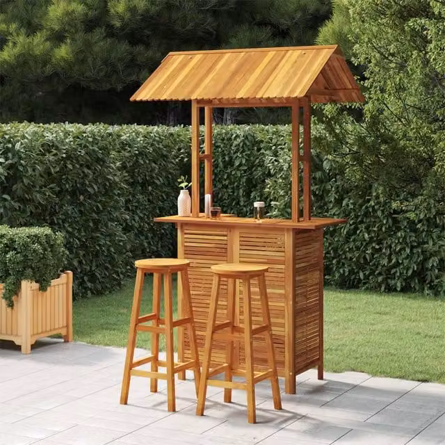 Berkfield Home 3 Piece Acacia Wood Garden Bar Set in Brown