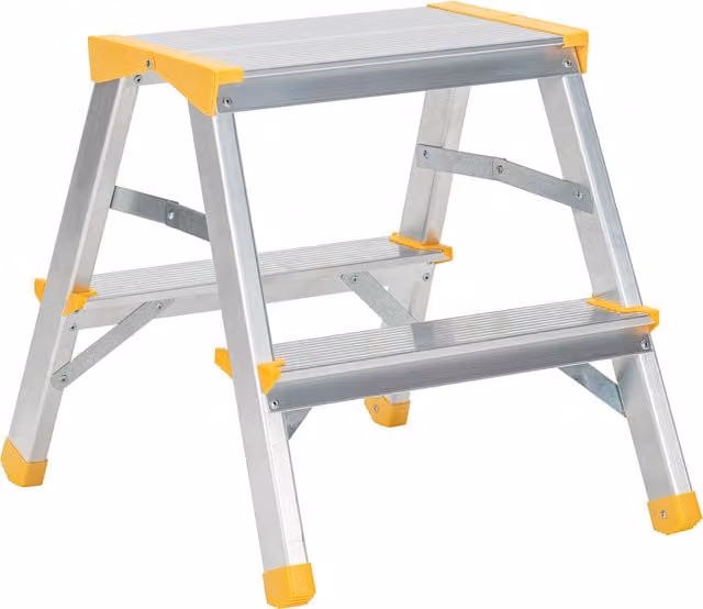 Drabest 2-Tier Double Sided Platform Ladder in Silver